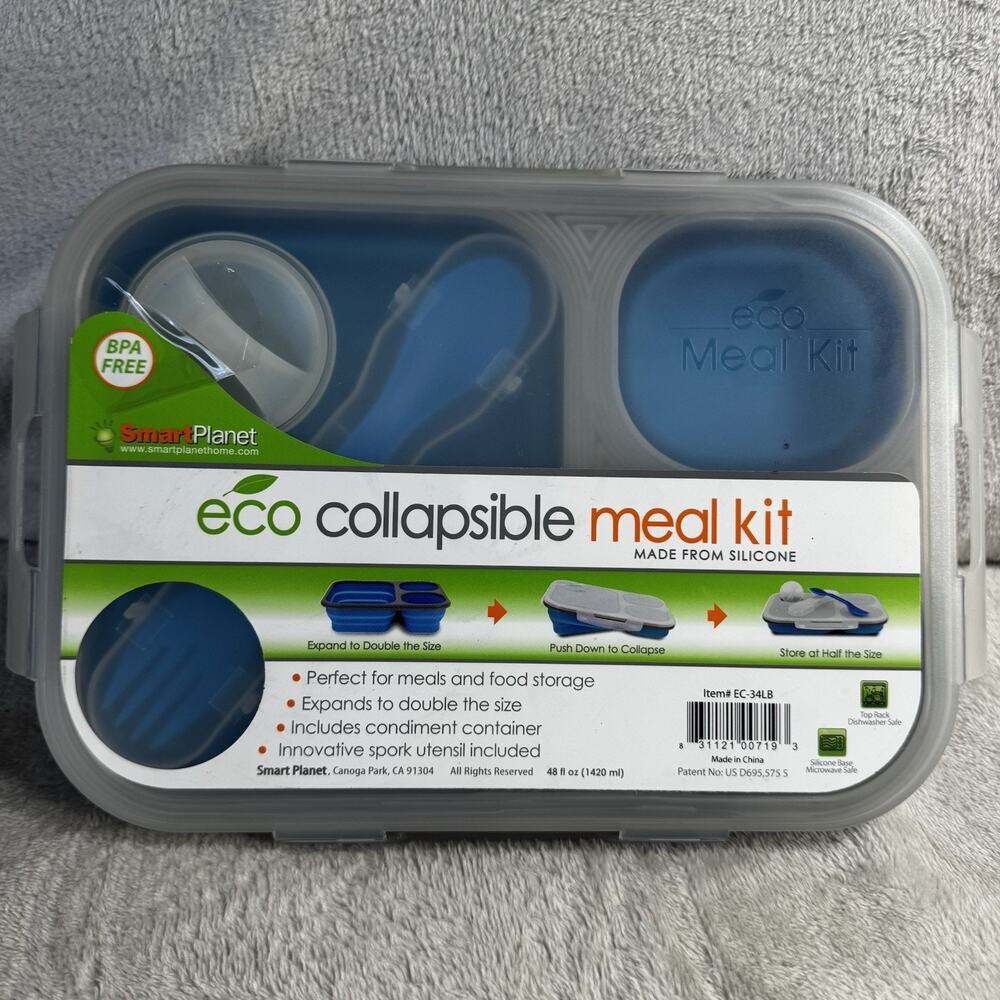 Eco Collapsible Meal Kit Lunch Dinner SmartPlanet Blue Silicone BPA Free NEW